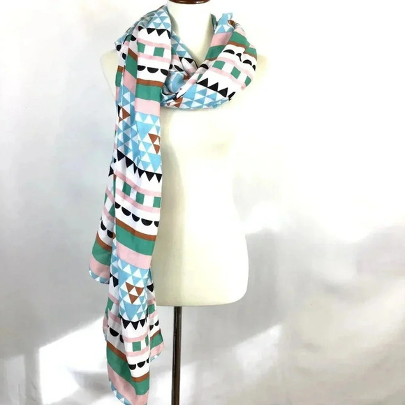 Large Western Scarf Aztec Geometric Printed Village Rectangle Pastels Dupatta - Picture 6 of 10